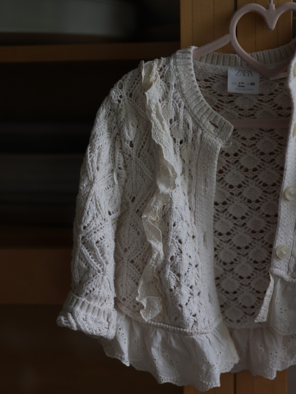 ZARA Cream Crochet Ruffle Trim Cardigan